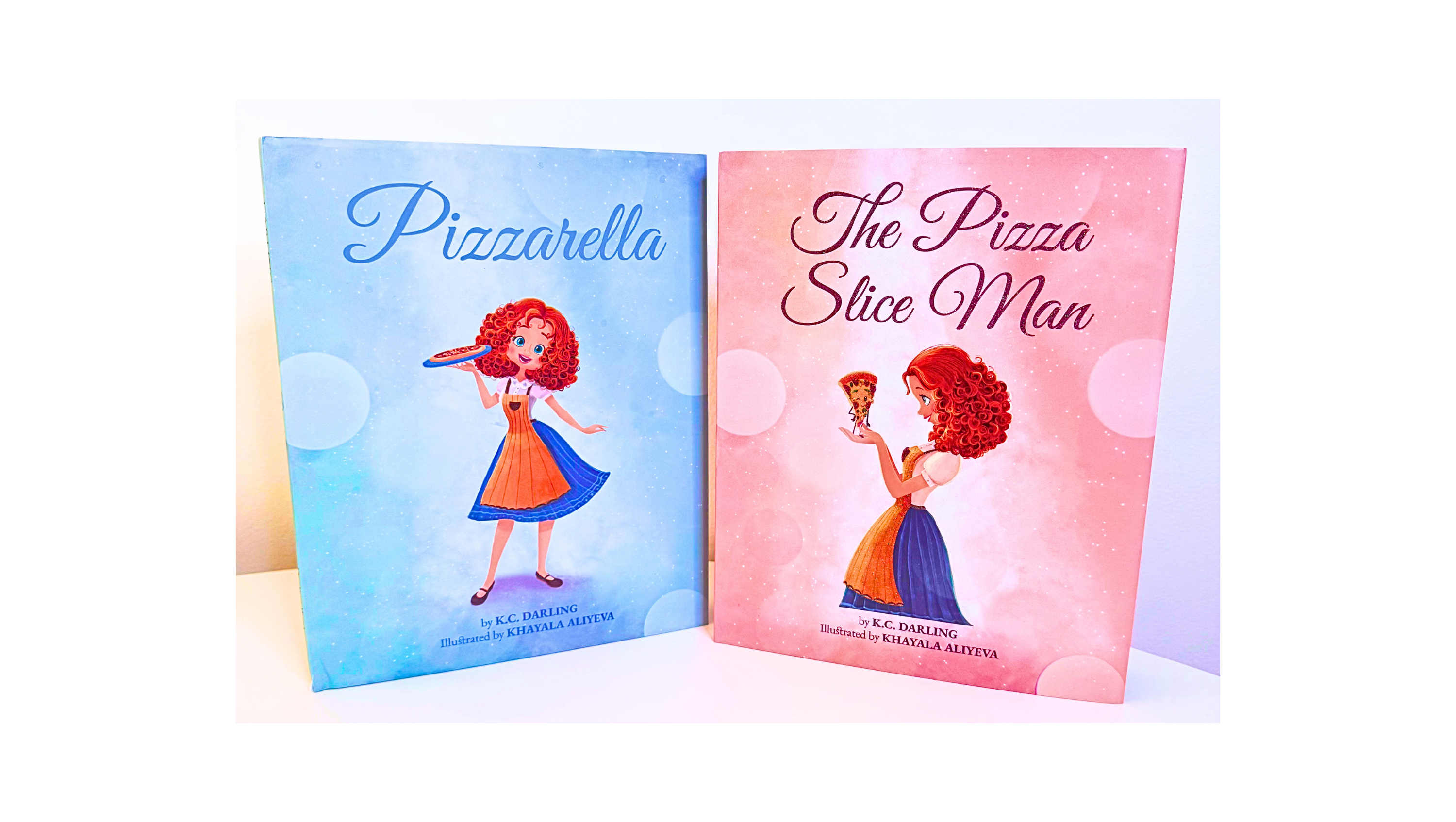Two children's books titled 'Pizzarella' and 'The Pizza Slice Man' on a white background.