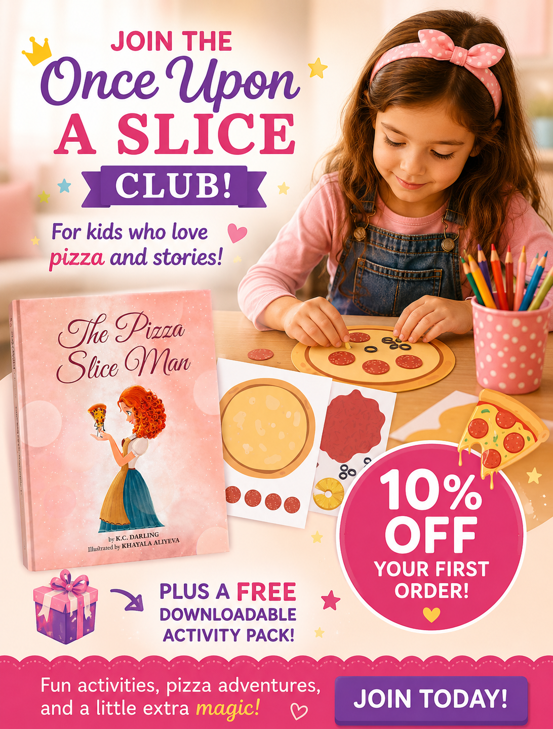 Girl making a paper pizza craft