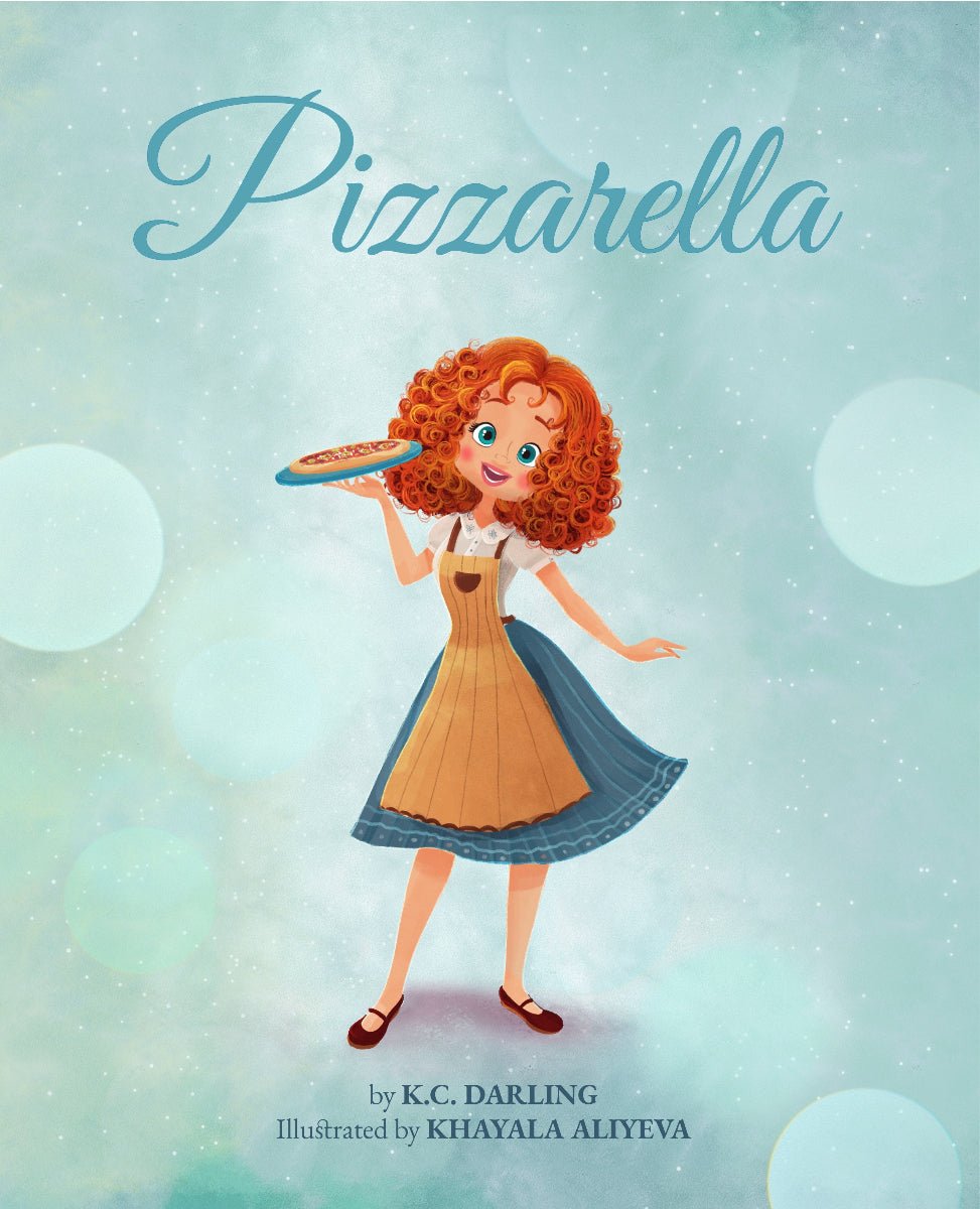 Book cover of 'Pizzarella' featuring a character holding a pizza against a light blue background.